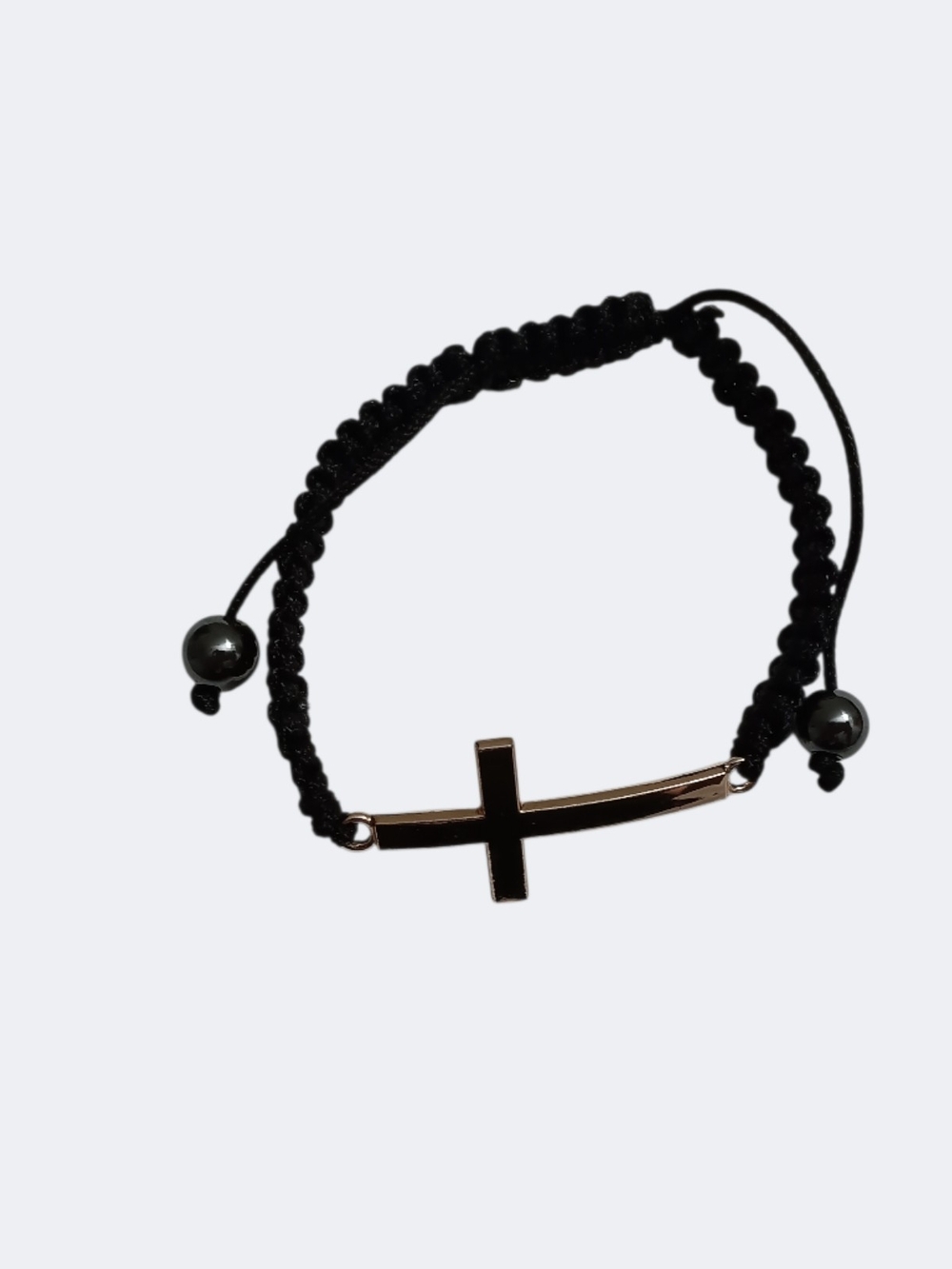 🌟3/$15 Black Macramé Bracelet with Silver Sideways Cross